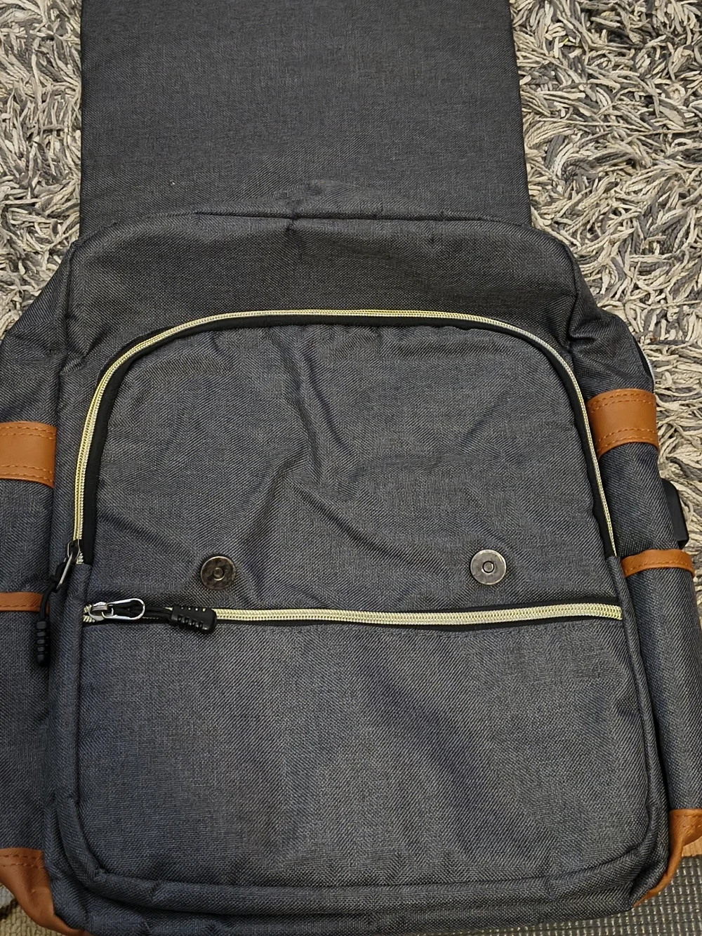 Men's Dark Gray Backpack with Tan Accents